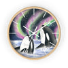 Orca Whales Pod Aurora Borealis Watercolor Art Wall Clock Wooden / White 10 Home Decor
