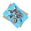 Orca Whales Pod Family Nautical Map Compass Blue Art Ceramic Photo Tile Home Decor