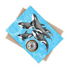 Orca Whales Pod Family Nautical Map Compass Blue Art Ceramic Photo Tile Home Decor