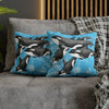 Orca Whales Pod Family Vintage Map Blue Watercolor Art Spun Polyester Square Pillow Case 14 × Home