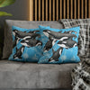 Orca Whales Pod Family Vintage Map Blue Watercolor Art Spun Polyester Square Pillow Case 16 × Home