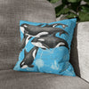 Orca Whales Pod Family Vintage Map Blue Watercolor Art Spun Polyester Square Pillow Case Home Decor