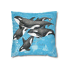 Orca Whales Pod Family Vintage Map Blue Watercolor Art Spun Polyester Square Pillow Case Home Decor