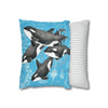 Orca Whales Pod Family Vintage Map Blue Watercolor Art Spun Polyester Square Pillow Case Home Decor