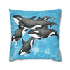 Orca Whales Pod Family Vintage Map Blue Watercolor Art Spun Polyester Square Pillow Case Home Decor