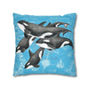 Orca Whales Pod Family Vintage Map Blue Watercolor Art Spun Polyester Square Pillow Case Home Decor