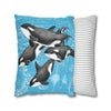 Orca Whales Pod Family Vintage Map Blue Watercolor Art Spun Polyester Square Pillow Case Home Decor