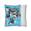 Orca Whales Pod Family Vintage Map Blue Watercolor Art Spun Polyester Square Pillow Case Home Decor