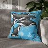 Orca Whales Pod Family Vintage Map Blue Watercolor Art Spun Polyester Square Pillow Case Home Decor