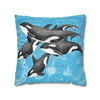 Orca Whales Pod Family Vintage Map Blue Watercolor Art Spun Polyester Square Pillow Case Home Decor