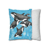 Orca Whales Pod Family Vintage Map Blue Watercolor Art Spun Polyester Square Pillow Case Home Decor