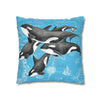 Orca Whales Pod Family Vintage Map Blue Watercolor Art Spun Polyester Square Pillow Case Home Decor