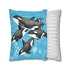 Orca Whales Pod Family Vintage Map Blue Watercolor Art Spun Polyester Square Pillow Case Home Decor