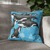 Orca Whales Pod Family Vintage Map Blue Watercolor Art Spun Polyester Square Pillow Case Home Decor