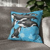 Orca Whales Pod Family Vintage Map Blue Watercolor Art Spun Polyester Square Pillow Case Home Decor