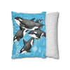 Orca Whales Pod Family Vintage Map Blue Watercolor Art Spun Polyester Square Pillow Case Home Decor