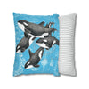 Orca Whales Pod Family Vintage Map Blue Watercolor Art Spun Polyester Square Pillow Case Home Decor