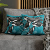 Orca Whales Pod Family Vintage Map Teal Watercolor Art Spun Polyester Square Pillow Case 14 × Home