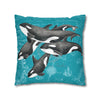 Orca Whales Pod Family Vintage Map Teal Watercolor Art Spun Polyester Square Pillow Case Home Decor