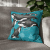 Orca Whales Pod Family Vintage Map Teal Watercolor Art Spun Polyester Square Pillow Case Home Decor