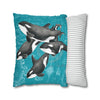 Orca Whales Pod Family Vintage Map Teal Watercolor Art Spun Polyester Square Pillow Case Home Decor