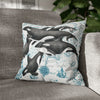 Orca Whales Pod Family Vintage Map White Watercolor Art Spun Polyester Square Pillow Case 16 × Home