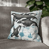 Orca Whales Pod Family Vintage Map White Watercolor Art Spun Polyester Square Pillow Case 18 × Home