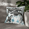 Orca Whales Pod Family Vintage Map White Watercolor Art Spun Polyester Square Pillow Case 20 × Home
