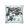 Orca Whales Pod Family Vintage Map White Watercolor Art Spun Polyester Square Pillow Case Home Decor