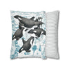 Orca Whales Pod Family Vintage Map White Watercolor Art Spun Polyester Square Pillow Case Home Decor