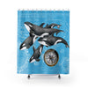 Orca Whales Pod Vintage Map Compass Shower Curtain 71X74 Home Decor