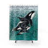 Orca Whales Teal Vintage Map Shower Curtain 71 × 74 Home Decor