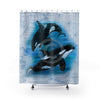 Orca Whales Vintage Map Diving Art Pale Blue Shower Curtain 71 × 74 Home Decor