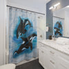 Orca Whales Vintage Map Diving Art Pale Blue Shower Curtain Home Decor