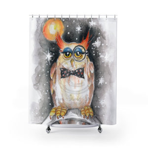 Owl Professor Watercolor Art Shower Curtain 71 × 74 Home Decor