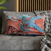 Pacific Red Octopus Vintage Map Watercolor Art Ii Spun Polyester Square Pillow Case Home Decor