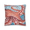 Pacific Red Octopus Vintage Map Watercolor Art Ii Spun Polyester Square Pillow Case Home Decor