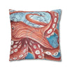 Pacific Red Octopus Vintage Map Watercolor Art Ii Spun Polyester Square Pillow Case Home Decor