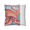 Pacific Red Octopus Vintage Map Watercolor Art Ii Spun Polyester Square Pillow Case Home Decor