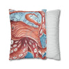 Pacific Red Octopus Vintage Map Watercolor Art Ii Spun Polyester Square Pillow Case Home Decor