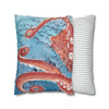 Pacific Red Octopus Vintage Map Watercolor Art Ii Spun Polyester Square Pillow Case Home Decor