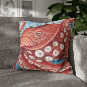 Pacific Red Octopus Vintage Map Watercolor Art Spun Polyester Square Pillow Case 20 × Home Decor