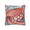 Pacific Red Octopus Vintage Map Watercolor Art Spun Polyester Square Pillow Case Home Decor