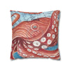 Pacific Red Octopus Vintage Map Watercolor Art Spun Polyester Square Pillow Case Home Decor