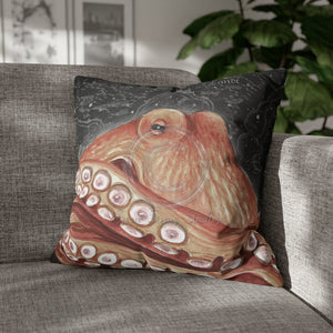 Pale Red Octopus Vintage Map Stars Watercolor Art Spun Polyester Square Pillow Case 20 × Home Decor