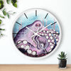 Purple Teal Octopus Tentacles Watercolor Art Wall Clock Home Decor