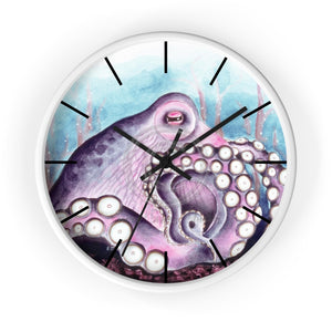 Purple Teal Octopus Tentacles Watercolor Art Wall Clock White / Black 10 Home Decor
