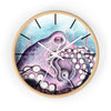 Purple Teal Octopus Tentacles Watercolor Art Wall Clock Wooden / White 10 Home Decor