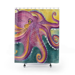 Purple Yellow Octopus Tentacles Watercolor Shower Curtain 71 × 74 Home Decor
