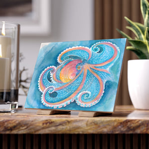 Rainbow Blue Octopus Tentacles Watercolor Art Ceramic Photo Tile 6 × 8 / Glossy Home Decor